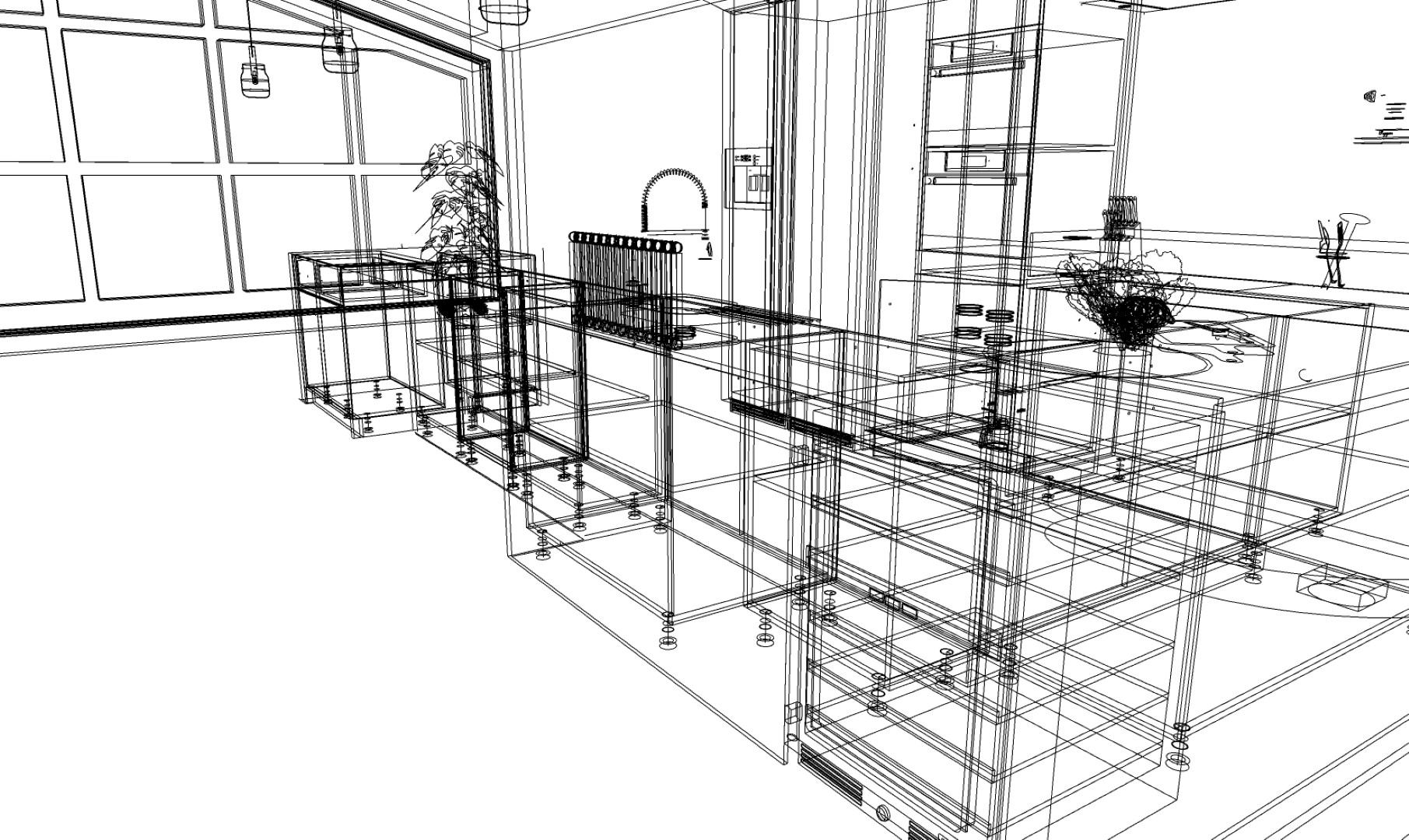 Kitchen area Sketchup wireframe